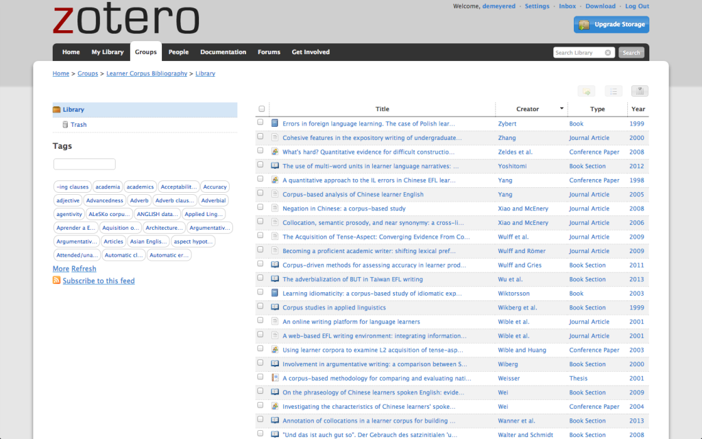 Zotero earner Corpus Bibliography